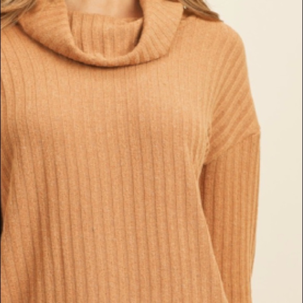 Cowl NECK POPCORN fabric lightweight knit  SWEATER- CAMEL color , NEW! - Picture 4 of 12